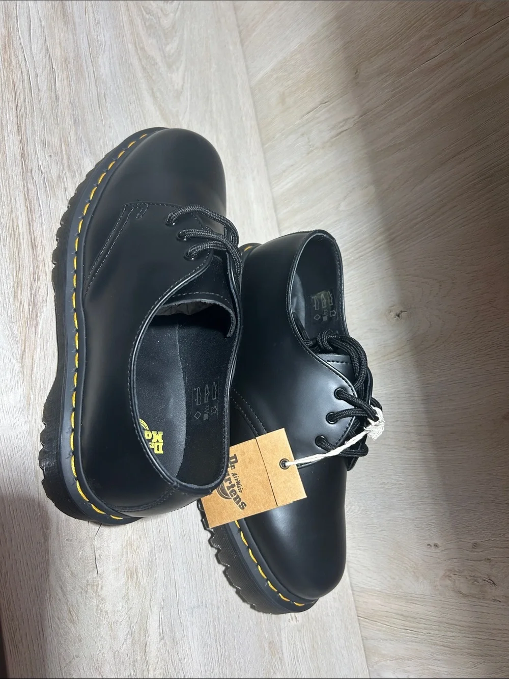 🖤 Dr. Martens Kids Black Leather 3-Eye Shoes | Yellow Stitching ✨